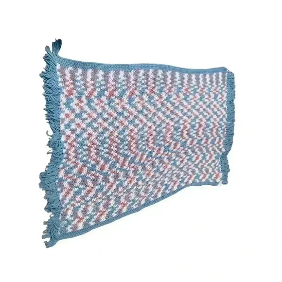 Handmade Throw Blanket Pink Blue White Mauve Brand New - Picture 2 of 5
